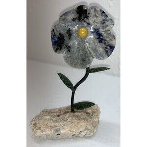 Carved Stone Flower Sculpture Blue Artisan Agate
